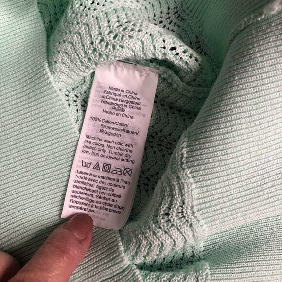 J. Crew Mint Green Sweater Womens M Ruffle Mock Neck Pointelle Knit Pullover NWT - Picture 8 of 9